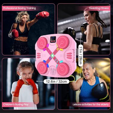 Дитяча боксерська машина з підсвіткою та музикою, Bluetooth, 5 швидкостей, 2 режими тренування, підрахунок ударів, кріплення на стіну (Рожева)