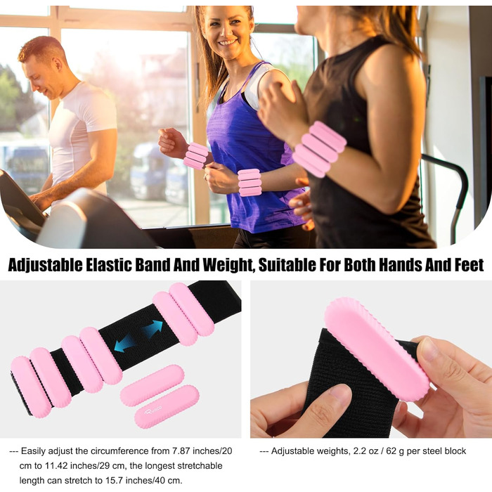Важільчики для зап'ястя та щиколоток RYACO, 2 шт. (2x0,5KG), регульовані манжети, для рук, ніг та плечей, для ходьби, бігу, йоги, пілатесу, аеробіки, рожеві