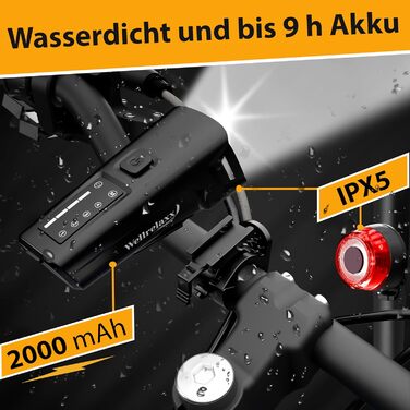 LED велосипедний ліхтар комплект USB, 100 LUX, StVZO, переднє і заднє світло з стоп-сигналом