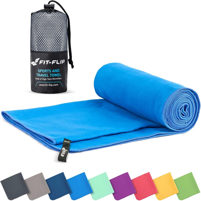 Рушник Fit-Flip з мікрофібри - компактний, швидковисихаючий, для спорту, подорожей та пляжу - 70x140 см, 1 шт. (Блакитний)