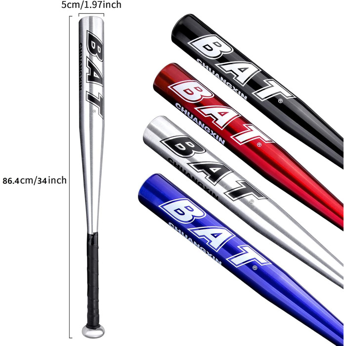 Біта бейсбольна алюмінієва 34 дюйми (86.4 см) багатоколірна, для дорослих та молоді, сірого кольору
