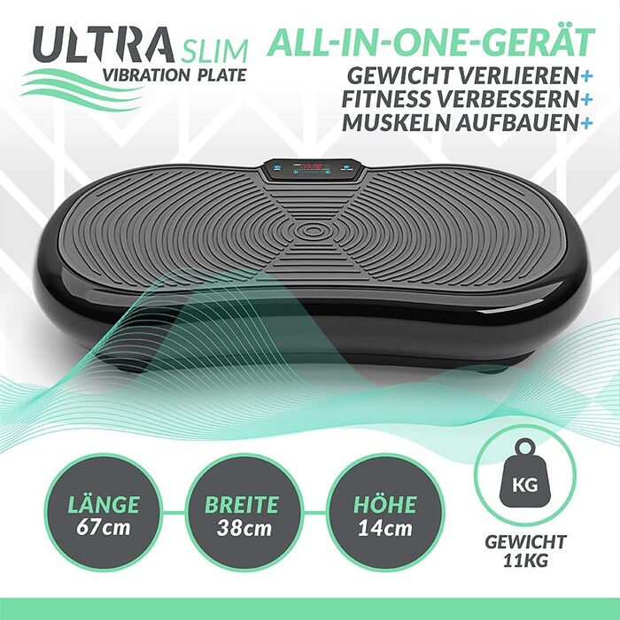 Вібраційна платформа Bluefin Fitness для домашніх тренувань, компактна, з еспандерами, для нарощування м'язів і всього тіла, безшумний мотор