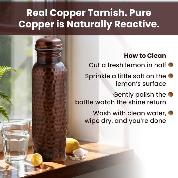 Фляга для води з міді, 1000 мл, античний дизайн, з кришкою та сумкою. Ідеально для офісу та йоги. (1 шт.)