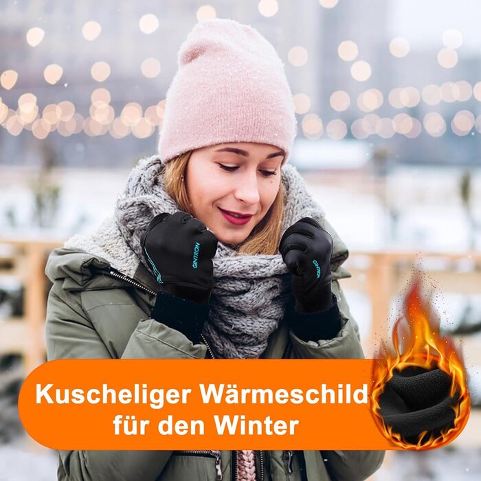 Чоловічі зимові рукавички GINTRON з екраном, термо рукавички, велосипедні рукавички, водонепроникні, вітрозахисні, для бігу, чорні