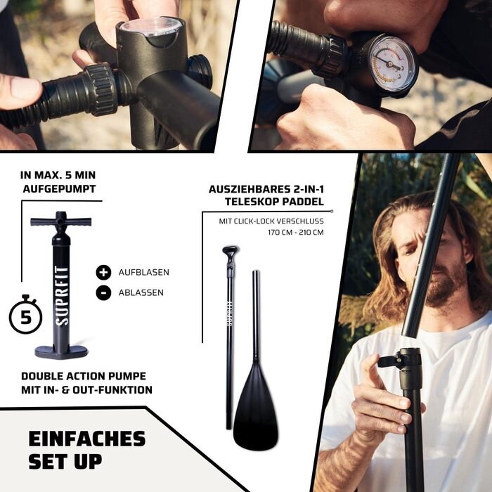 Надувний SUP дошка SUPRFIT для станд-ап паділбордингу, комплект, 330 x 78 x 15 см, до 150 кг, Lailani Black White