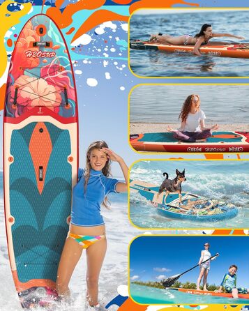 Надувний SUP дошка H2OSUP Stand Up Paddling Board - широка, з аксесуарами, для всіх рівнів, червона