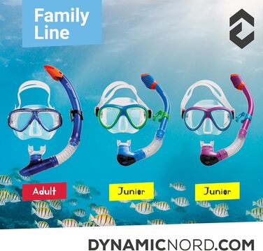 Дитячий набір для сноркелінгу DYNAMICNORD La Gomera Pro Junior, силіконова маска та трубка з Dry-Top, безпечне скло, рожевий/синій, дизайн Німеччини