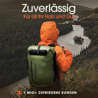 Водонепроникний рюкзак Earth Pak 35L/55L з ролтопом, кишенею на блискавці та водонепроникним чохлом для телефону IPX8, зелений