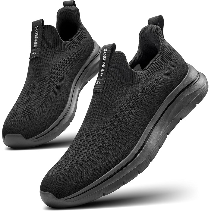 Сліпони чоловічі Sosenfer: дихаючі кросівки без шнурівків, зручні спортивні та прогулянні, сірі та чорні (46 EU)
