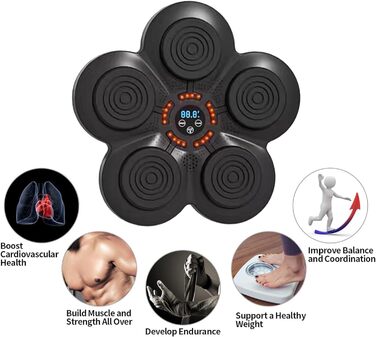 Музична тренувальна машина Boxtrainingsmaschine: смарт-стінка для боксу з рукавичками, 9 режимів швидкості, реакція рук/очей/швидкості для зняття стресу, чорний