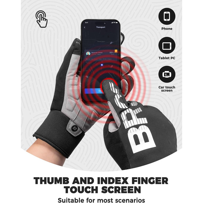 Велосипедні рукавички ROCKBROS для жінок та чоловіків, зимові, Thinsulate, теплі, сенсорні, для MTB, катання, альпінізму, бігу та активного відпочинку (XXL, Thinsulate)