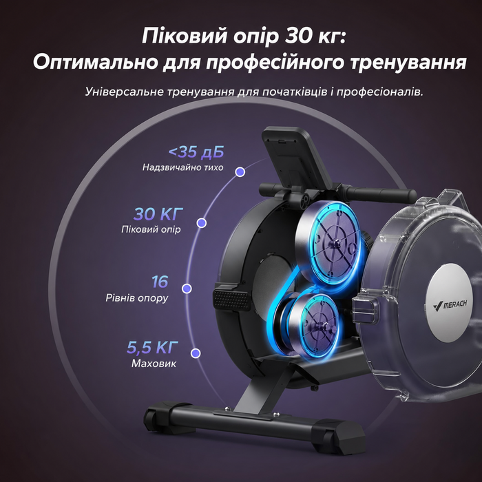 Гребний тренажер MERACH Q1S Magnetic Rower, 16 рівнів опору, магнітний, Bluetooth, до 158 кг