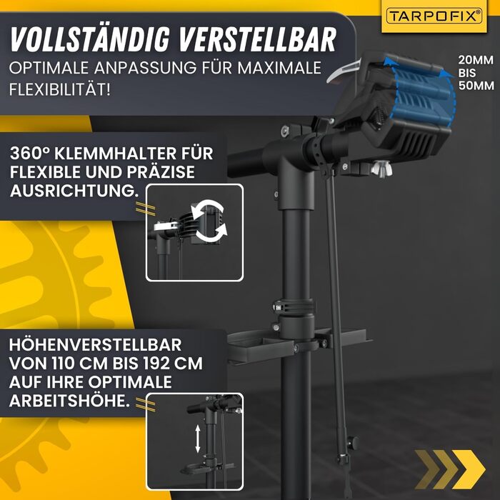 Підставка для збирання велосипедів Tarpofix® до 30 кг | Професійна підставка для ремонту велосипедів та електровелосипедів | Важкий велосипедний тримач E-Bike | Підставка для ремонту велосипедів (Чорний)