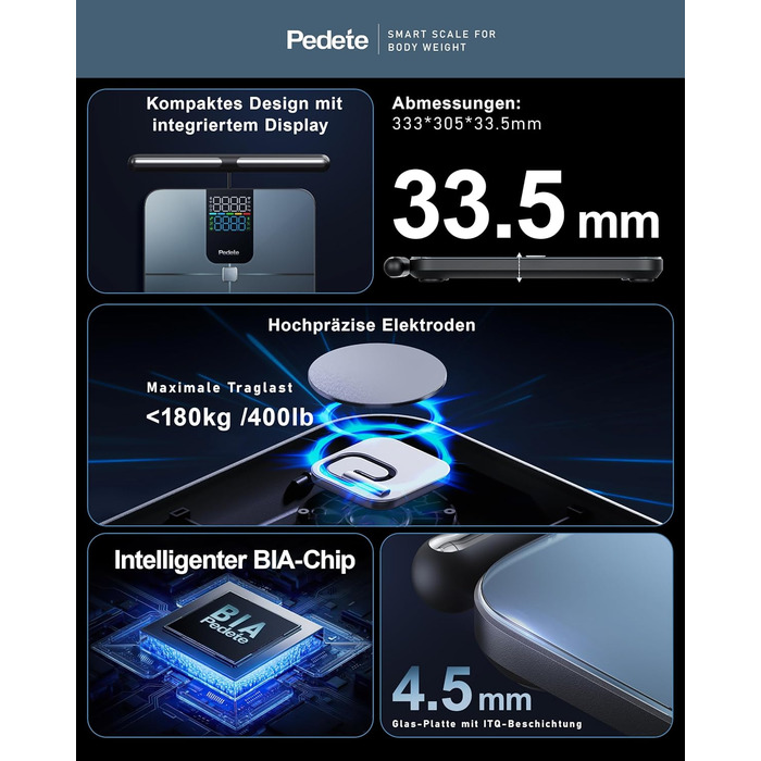 Інтелектуальна вага для вимірювання жиру в тілі, Bluetooth, аналіз складу тіла, BMI, 180 кг