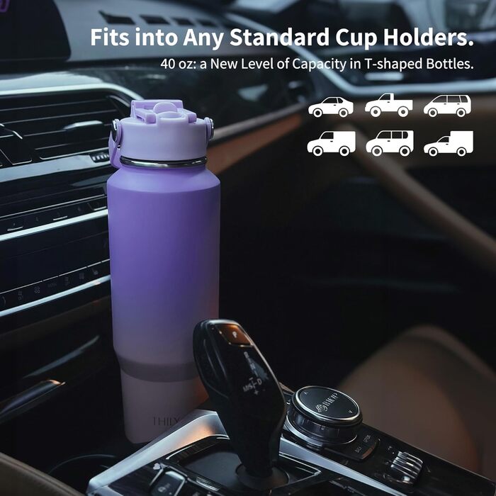 THILY Термопляшка з нержавіючої сталі 40 oz з кришкою та трубочкою, двостінна, для спорту, широка горловина, зберігає холод/гаряче, Lavendel Traum F40