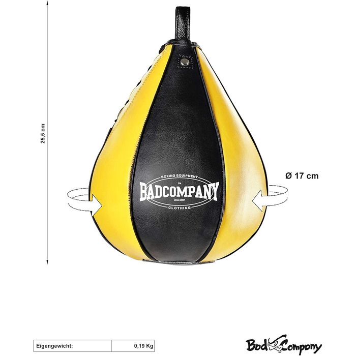 Професійна боксерська груша Profi PU Boxbirne, середня, чорна/жовта, швидкісний м'яч з поліуретану, дизайн з 6 елементів