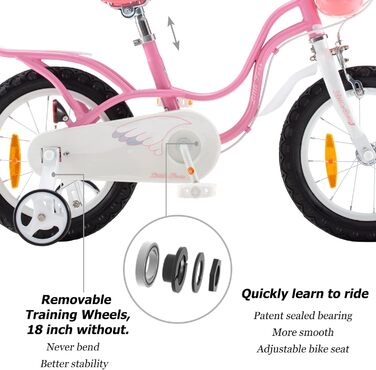 Дитячий велосипед Royal Baby Little Swan з додатковими колесами для дівчаток, 12, 14, 16, 18 дюймів, від 3 до 10 років