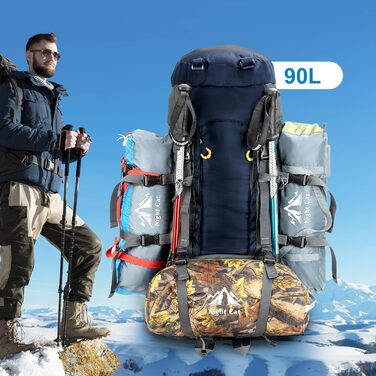 Рюкзак Night Cat 90L для трекінгу, подорожей і кемпінгу, туристичний рюкзак для чоловіків і жінок, дихаючий, для гір, велосипедних і піших походів, синій