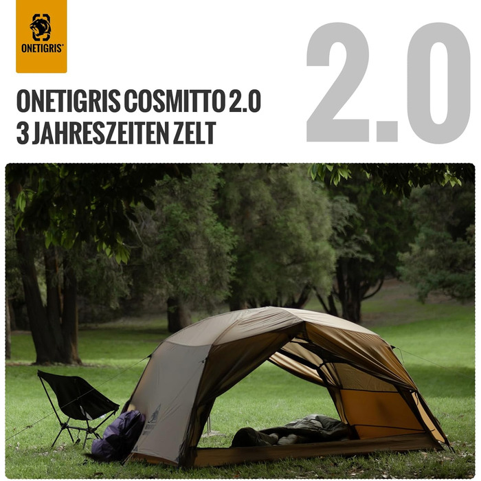 Намет кемпінговий OneTigris COSMITTO 2.0 2-місний, водонепроникний, для походів та альпінізму, 3 сезони, сірий