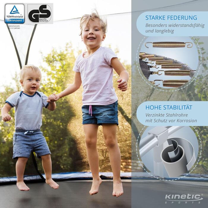 Трамплін KINETIC SPORTS для саду: Ø 183-490 см, з драбиною, сіткою, м'якими захисними елементами, пружним полотном, до 160 кг