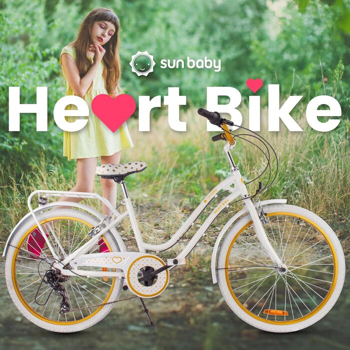Дівчача дитяча велосипед Sun Baby 20 дюймів, серце, 6 швидкостей Shimano, для дівчаток 6-10 років, білий/золотий