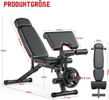 Регульована лава для тренувань XDDIAS з блоком для згинання ніг та підтримуючим валиком, до 410 кг, 10 положень спинки, для дому, багатофункціональна