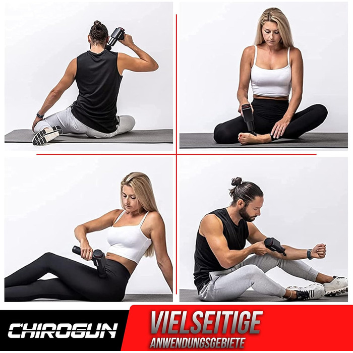 Масажер CHIROGUN® ONE - електричний масажний пістолет з 7 насадками, преміум масажер зі сталі з 6 рівнями інтенсивності, для спини, шиї, плечей, ніг, час роботи акумулятора 7 годин, чорний