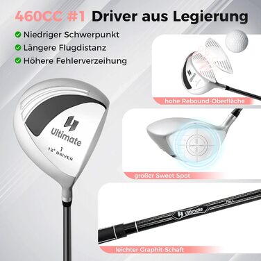 Комплект жіночих гольф-клуів COSTWAY, 9-ти частинний, для правшів з чохлом від дощу, включає драйвер, фейрвей, гібрид, залізи та паттер (чорний)