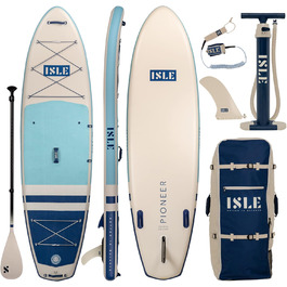 Надувна SUP-дошка ISLE Pioneer з веслом, рюкзаком, насосом, 3-плавникова система, страхувальний трос, дизайн Каліфорнія – для початківців