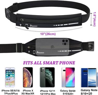 Поясна сумка для бігу Slim Running Belt, тримач для телефону, чорна. Для жінок та чоловіків. iPhone 13/12 Pro Max.