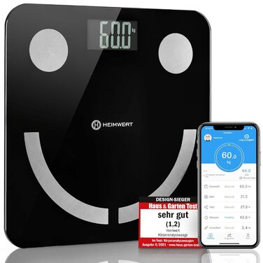 Вага для аналізу складу тіла Heimwert з Bluetooth, USB-зарядкою та додатком - персональна вага для вимірювання жиру