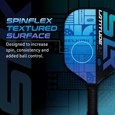 Падл для піклболу SLK Latitude 2.0 G4, графіт, технологія Rev-Core+, SpinFlex, синій, для контролю та потужності