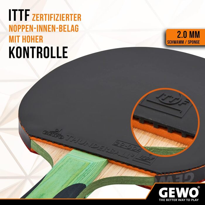Настільний тенісний ракетка GEWO CS Energy Carbon Pro, ITTF, карбонова, контрольний наклад, висока обертальність, 2.0 мм губка, увігнута ручка