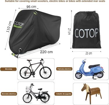 Водонепроникний чохол для велосипеда COTOP, 210T нейлон, 200 x 80 x 110 см, захист від крадіжок, сумка, для ролерів та електровелосипедів