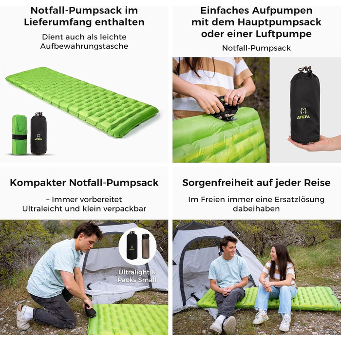 ATEPA ThermAir Ultraleichte Isomatte: Каремат для кемпінгу та хайкінгу, 9 см, R-значення 6, зелений (183x64 см)