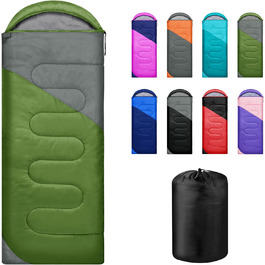 Спальний мішок Yarmiene 3-4 сезони, для дорослих та дітей, теплий та м'який, для кемпінгу та подорожей (зелений+сірий)
