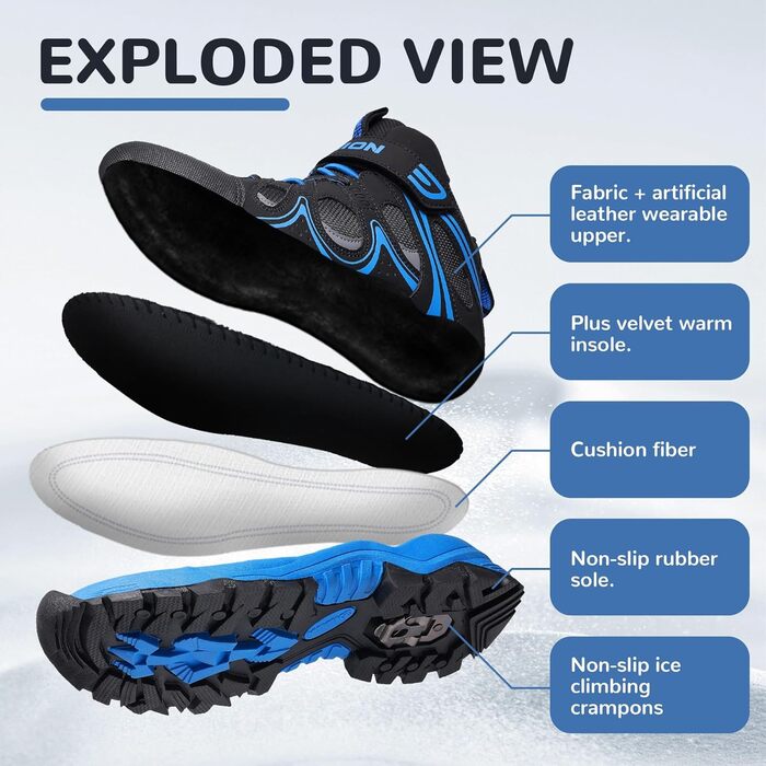 Дитячі зимові черевики ASHION для хлопчиків та дівчаток, снігоступи, утеплені трекінгові черевики, 36 EU, чорний, синій