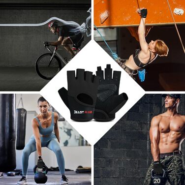 Фитнес-рукавички BEAST RAGE: дихаючі, для чоловіків та жінок, важке підняття, бодібілдинг, тренування, неслизькі, кросфіт, силові тренування, велоспорт (XL, Чорний)