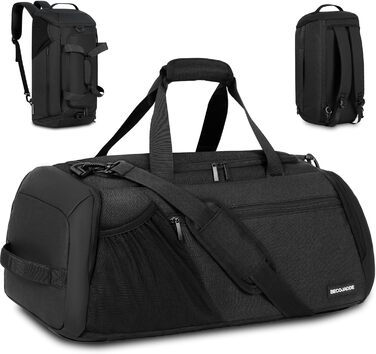 Спортивна сумка для чоловіків 40L, велика, рюкзак-сумка для подорожей, багато кишень, відділення для взуття, водонепроникна, для плеча та рук, тренувальна сумка, сумка-вікендер, чорна