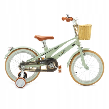 Дитячий велосипед 16 дюймів з бічними колесами та кошиком, м'ятний