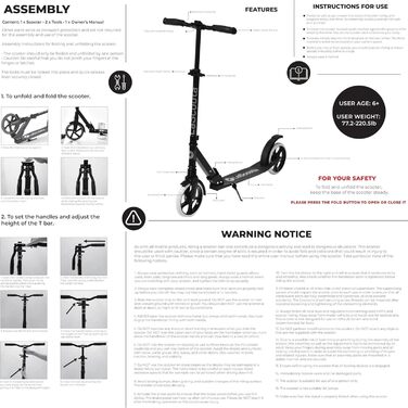 Lascoota Роликовий самокат для дітей від 8 років - дорослий, складний, регульована висота, амортизація переднього колеса, ремінь на плече, колеса 20 см, великий самокат для підлітків, колір: блакитний