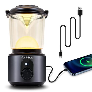 Ліхтар кемпінговий Yonktoo акумуляторний USB-C 10400mAh з червоним світлом та LCD-дисплеєм, алюмінієвий корпус, водонепроникний IPX5 для туризму, риболовлі, надзвичайних ситуацій, сірий