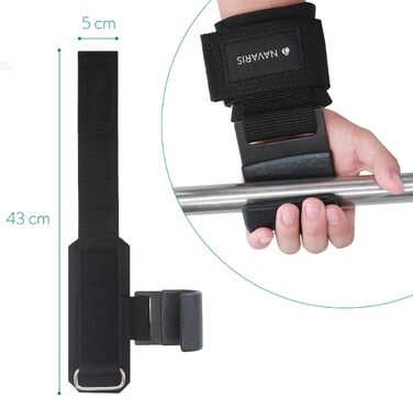 Набори для тяги Navaris з гачками для силових тренувань - захист суглобів, фітнес, бодібілдинг - професійні ремені для важкої атлетики з металевими гачками, чорний