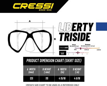 Маска для снорклінгу Cressi Liberty - для дайвінгу, апное та снорклінгу. Доступна у версії з двома/трьома лінзами (Liberty 3, прозора/чорна/срібна)