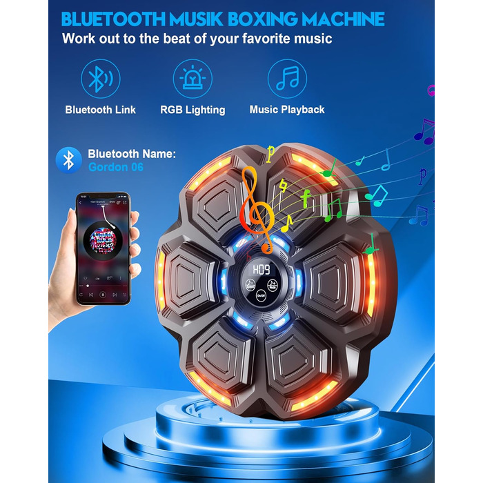 Музична бокс-машина для дорослих Bluetooth з рукавичками, LED підсвічуванням, 9 режимів швидкості та лічильником ударів