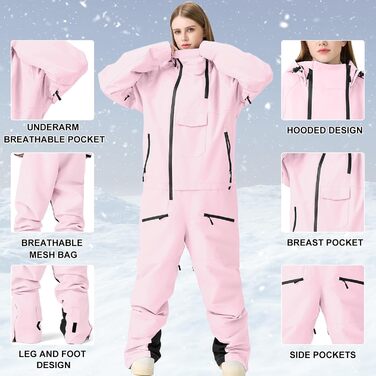 Жіночий гірськолижний комбінезон HOUZONIY 729+ Рожевий - гірськолижний костюм, сноуборд, Outdoor