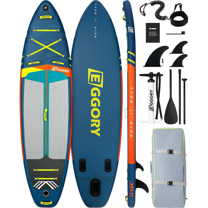Надувне SUP-борд (Stand-Up Paddle Board) широкого профілю, знімною пінною та насосом, для подорожей (темно-синій)