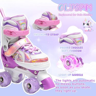 Ролики для дівчаток та хлопчиків, ролики для дітей, регульовані ролики з 8 світлодіодними колесами, розміри S (EU28-31), фіолетові