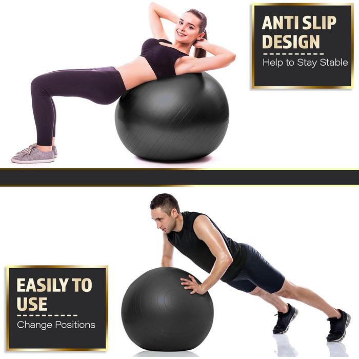 Фітбол LeomatriX 55 см з фітнес-гумками та насосом | Ергономний, компактний, міцний | для офісу, йоги, фітнесу, пілатесу, Pezzi Ball, вагітності