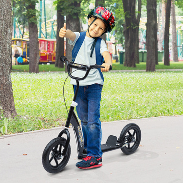 Дитячий самокат HOMCOM Kickscooter 12 дюймів із заднім гальмом, регульований по висоті самокат чорного кольору, міцна сталь та EVA, ідеально підходить для дітей